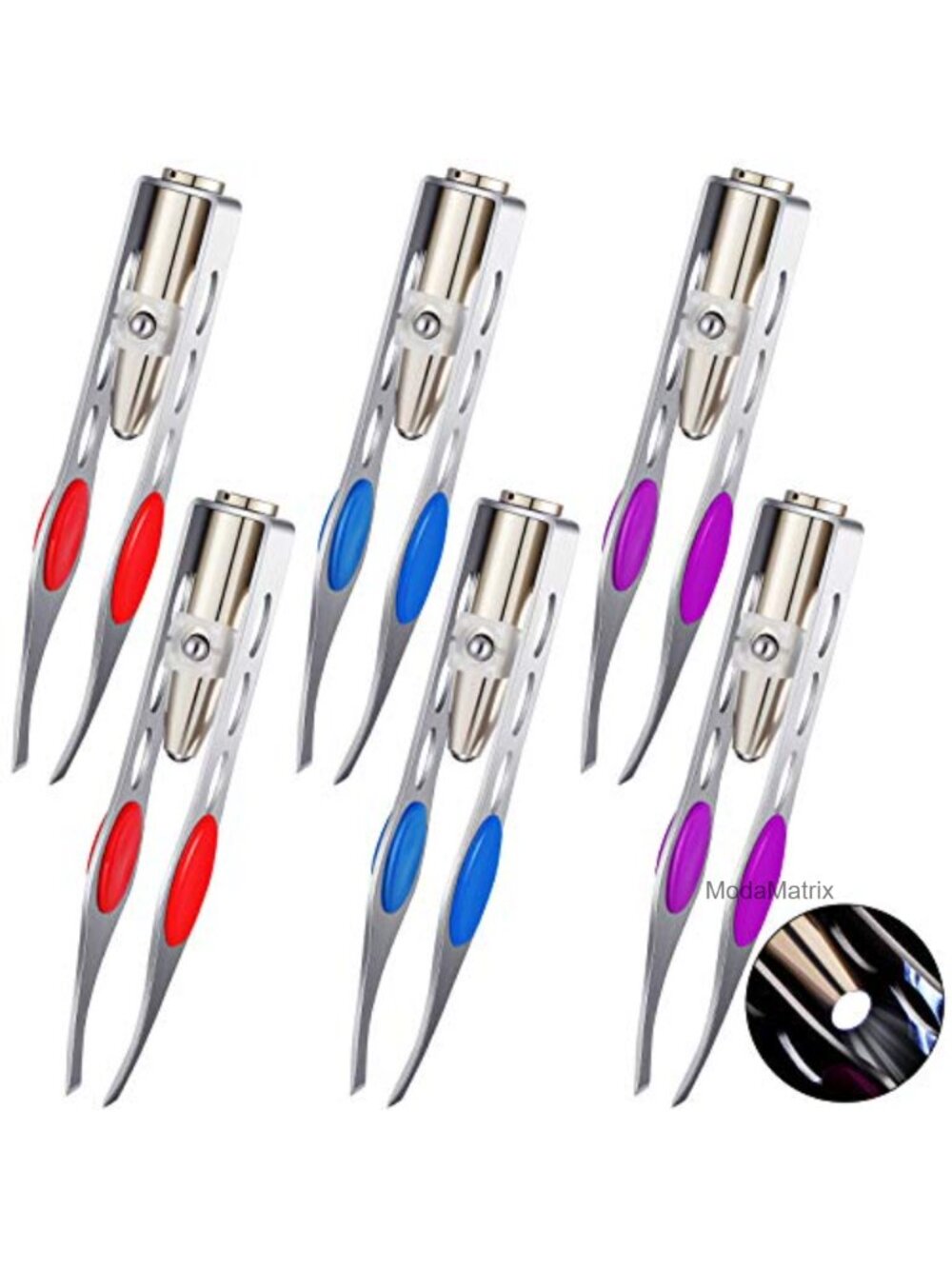 Stainless Steel LED Lighted Tweezers Set for Eyebrow and Eyelash